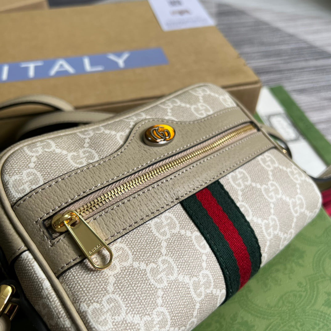 gg Ophidia Mini gg Bag Beige And Ebony gg Supreme Canvas, With Beige For Women  7in/17.5cm gg 