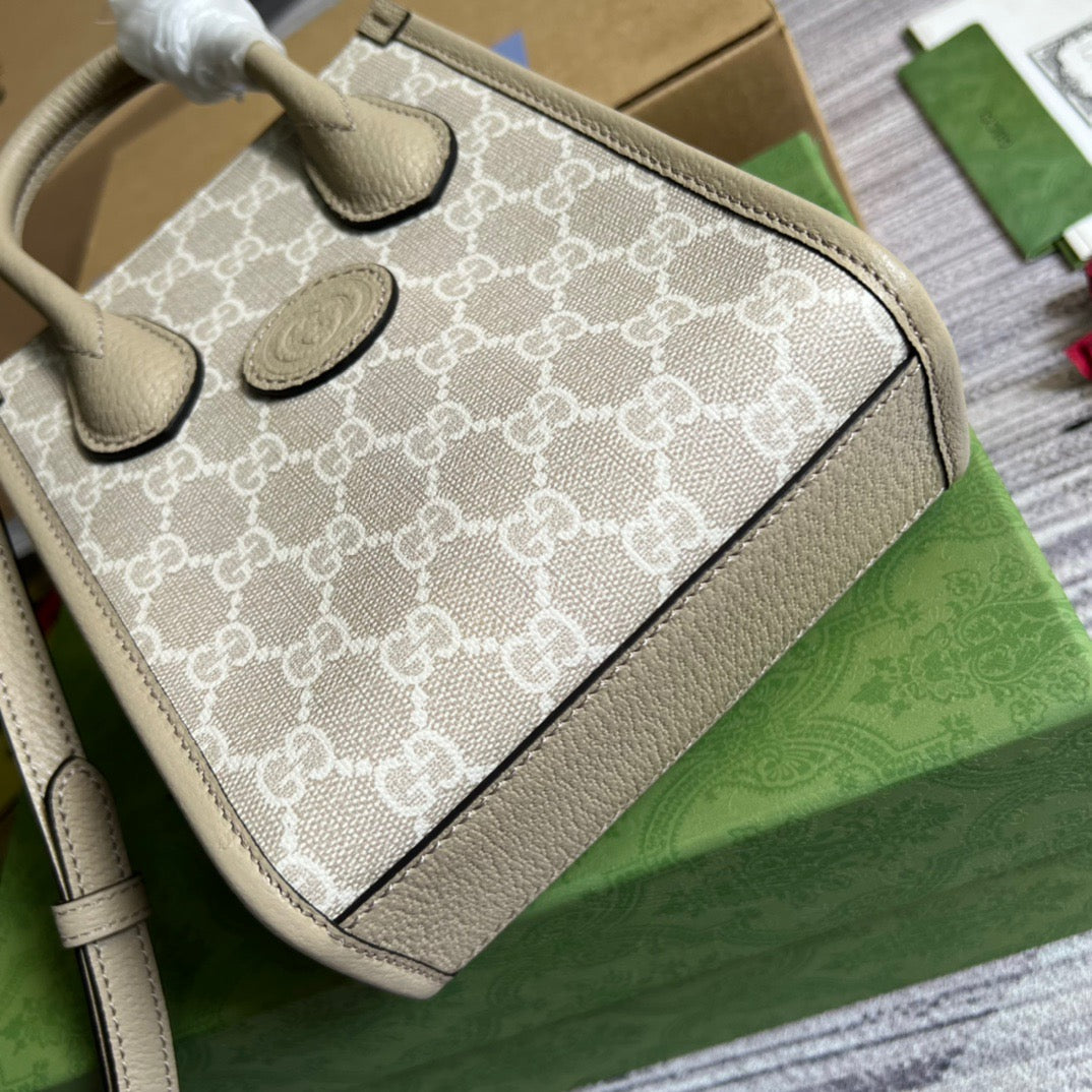 gg Mini Tote Bag With Interlocking G Beige For Women, Women’s Bags 7.8in/20cm gg ‎671623 UULBT 9683