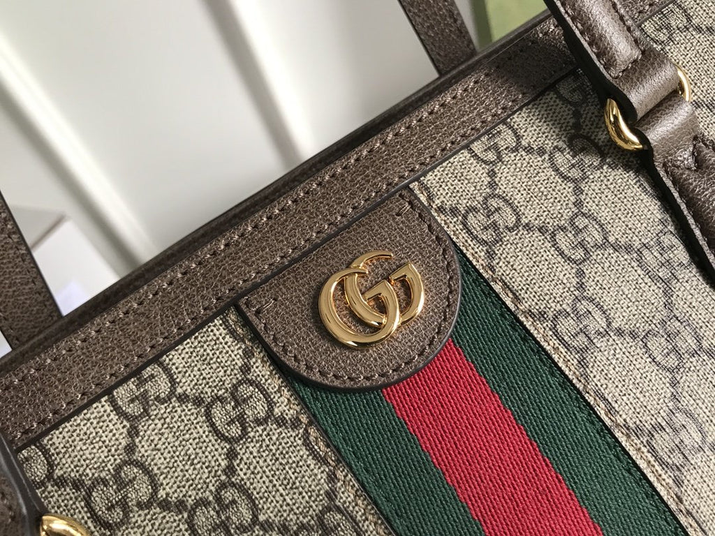 gg Ophidia gg Medium Tote Bag Beige/Ebony gg Supreme Canvas And Brown For Women 15in/38cm 631685 96IWB 8745