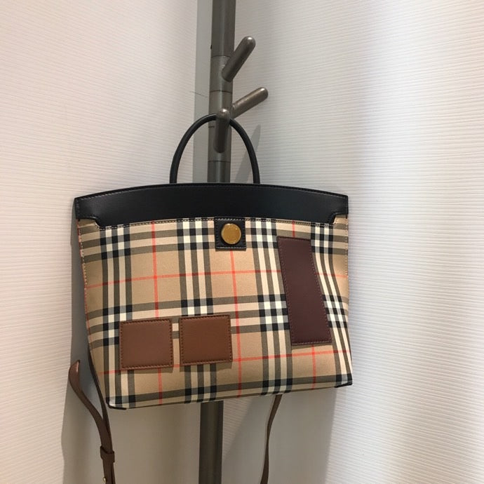 GLAMI Small Vintage Check Society Top Handle Bag For Women, Bags 14.6in/37cm