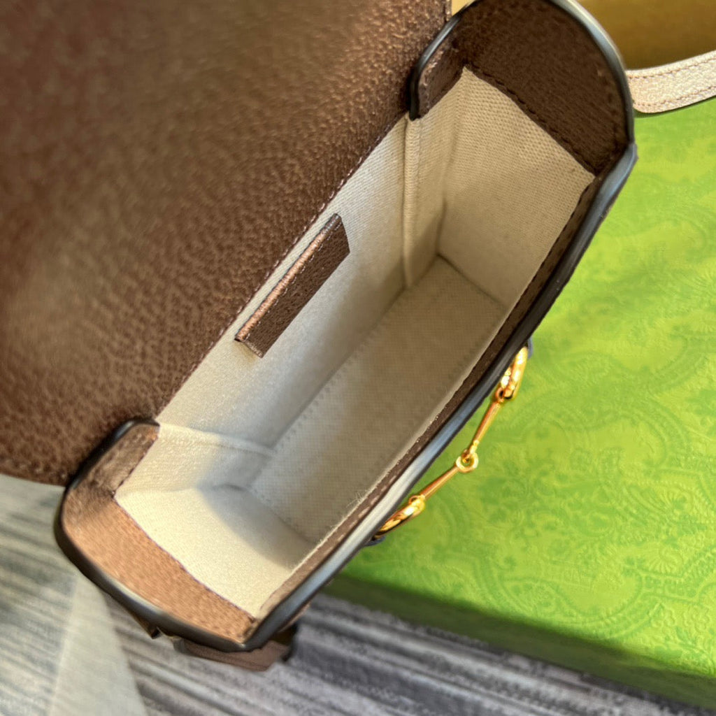 gg Horsebit 1955 Mini Bag Beige And Ebony gg Supreme Canvas With Geometric Print For Women  6.7in/17cm gg  ‎625615 UQHFG 8679