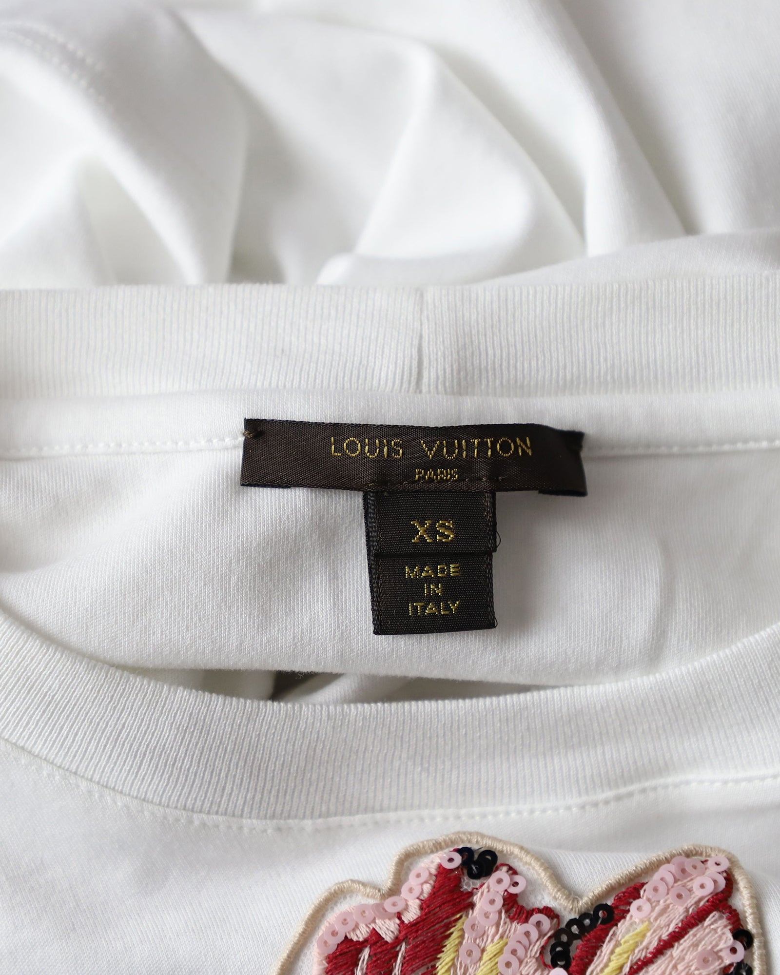 Louis Vuitton Flower Embroidered T-Shirt in White Cotton