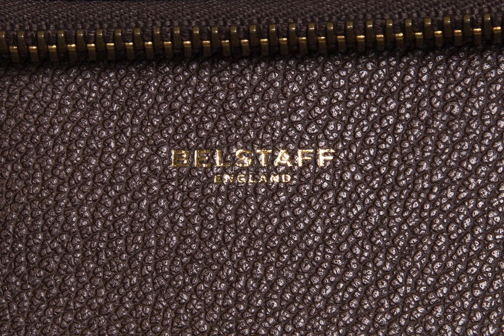 Belstaff Brown Grained Leather Dual Fold Zipper Top Handle Bag