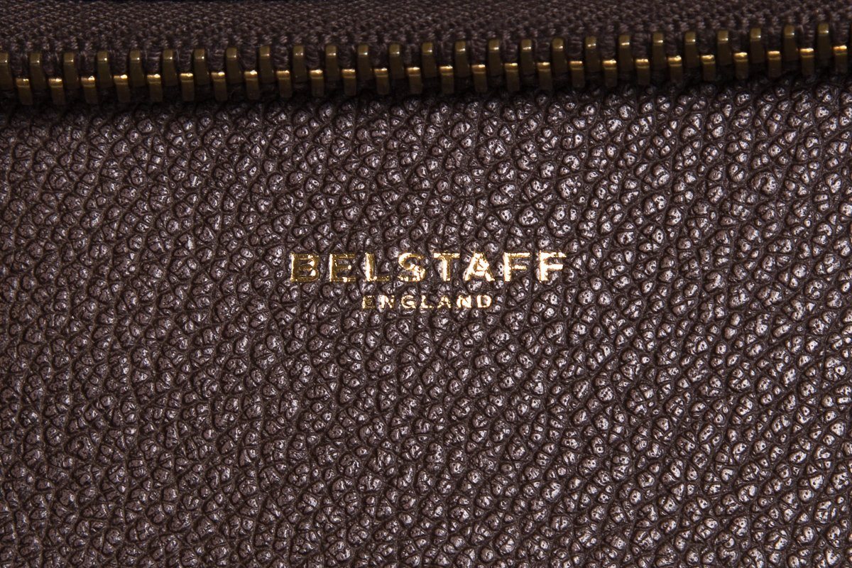 Belstaff Brown Grained Leather Dual Fold Zipper Top Handle Bag