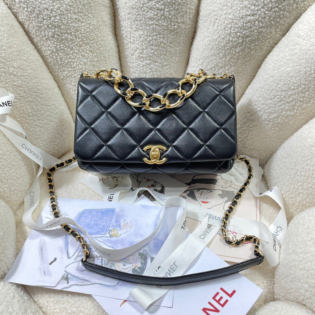CHLLarge Flap Bag Gold Hardware Black For Women, Women’s Handbags, Shoulder Bags 9.1in/23cm AS3367