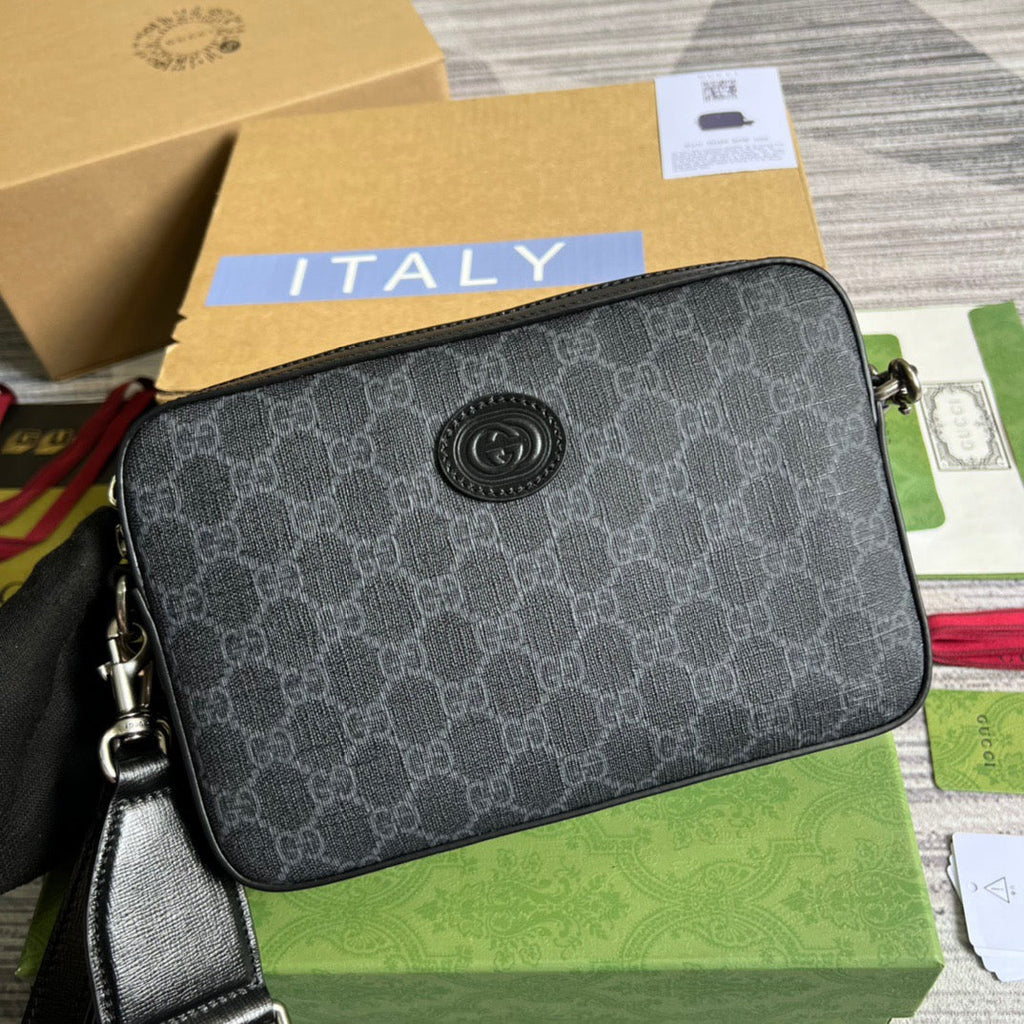 gg Shoulder Bag With Interlocking G Black gg Supreme Canvas For Women  9.6in/24.5cm gg 703468 92THF 1000