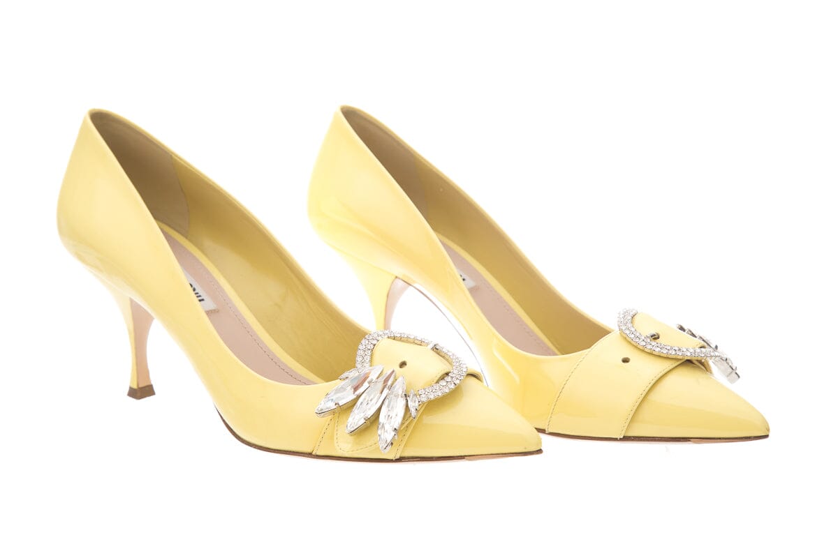 Miu Miu Yellow Patent Pointed Toe Pumps SZ 38.5