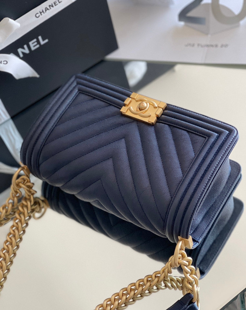 CHLMedium Boy Handbag Dark Blue For Women 9.8in/25cm A67086