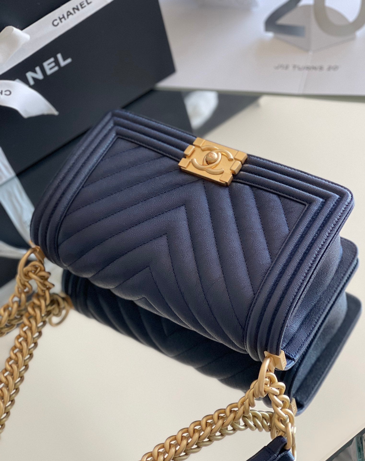 CHLMedium Boy Handbag Dark Blue For Women 9.8in/25cm A67086