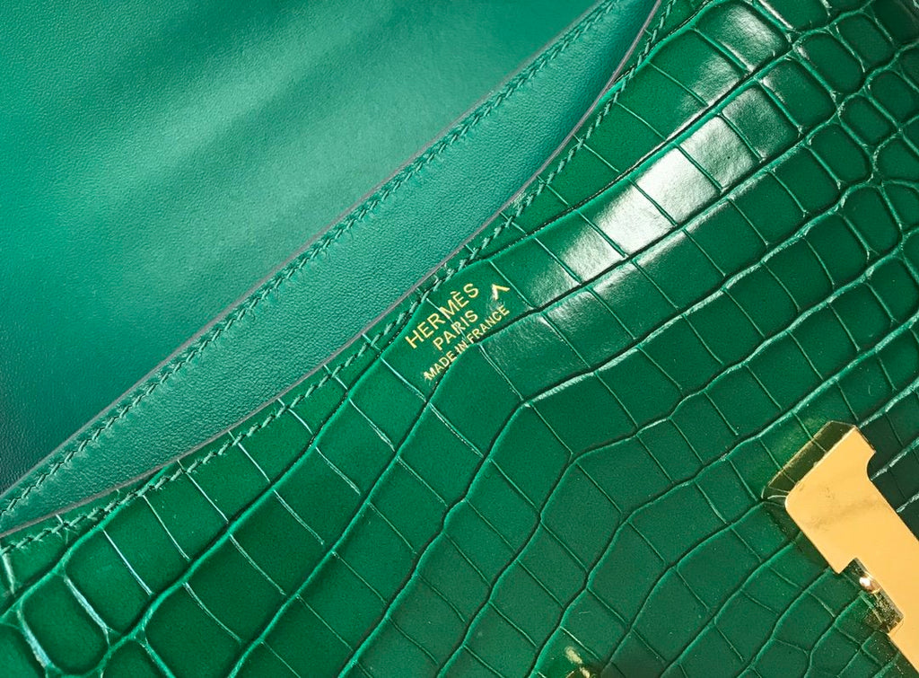 HM Constance 23 Pattern Crocodile Green For Women, Handbags, Shoulder Bag 9in/23cm