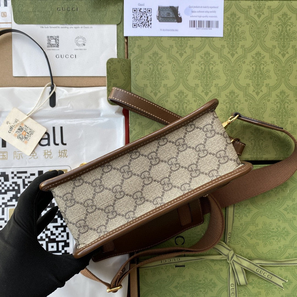 Glami Messenger Bag With Interlocking G Beige/Ebony Glami Supreme Canvas For Men 8.3in/21cm Glami