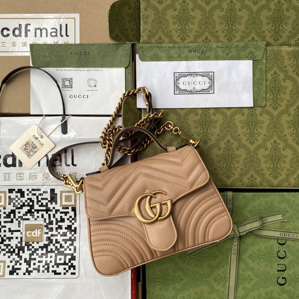 gg Marmont Mini Top Handle Bag Beige For Women, Women’s Bags 8.3in/21cm gg