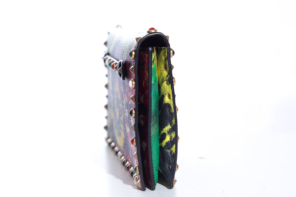 Valentino Pebbled Calfskin Tie-Dye Rockstud Rolling Wristlet Clutch
