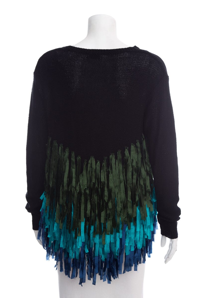 Dries Van Noten Black & Blue Fringe Crew Neck Sweater SZ S