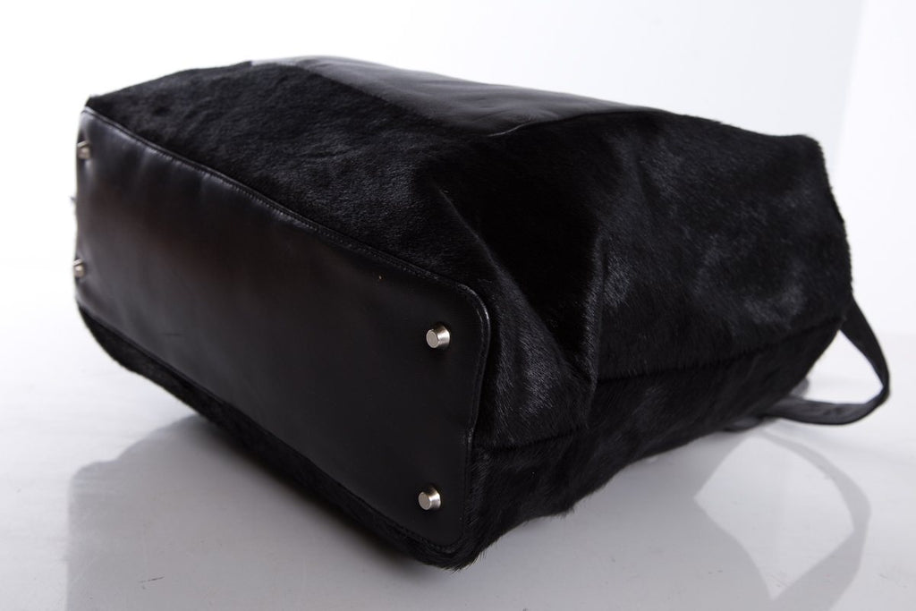 Paola Del Lungo Black Pony Hair & Leather Shoulder Bag