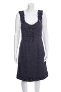 Chanel Navy Tweed Sleeveless Knee Length Dress SZ 40