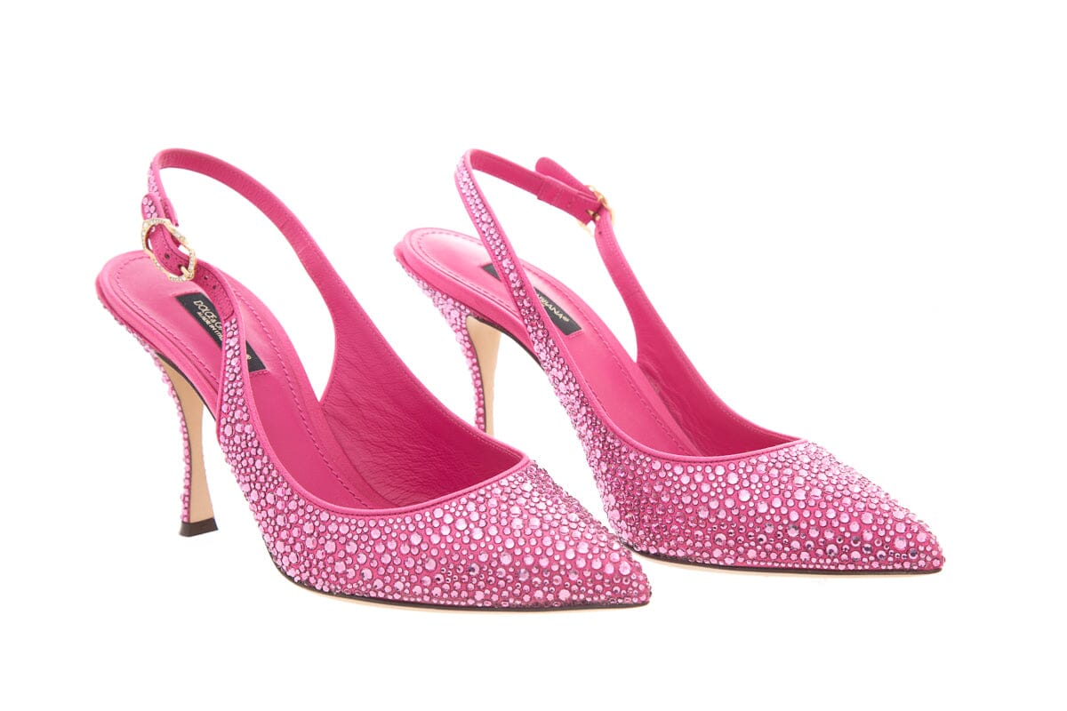 Dolce & Gabbana Pink leather Crystal Embellished Heels SZ 37.5