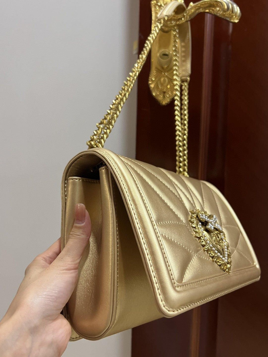 GLAMI Large Devotion Bag In Quilted Nappa Gold For Women 10in/26cm GLAMI