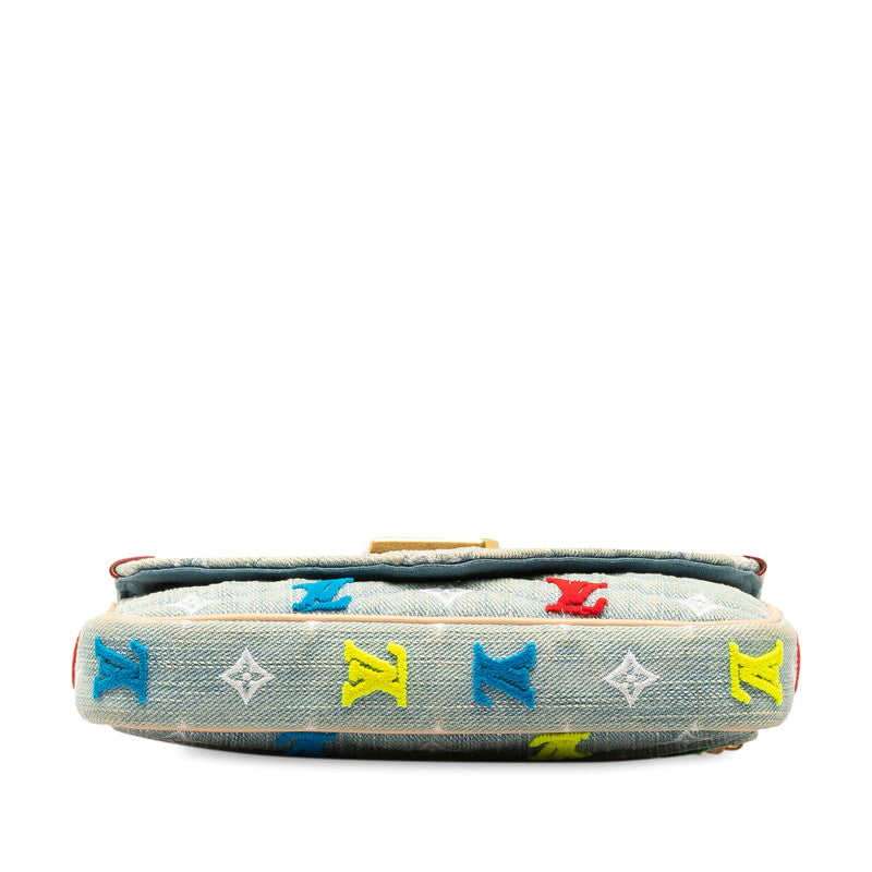 Louis Vuitton Monogram Denim New Wave Pochette  Chain Shoulder Bag M67531 Blue Multicolor Denim Leather  Louis Vuitton