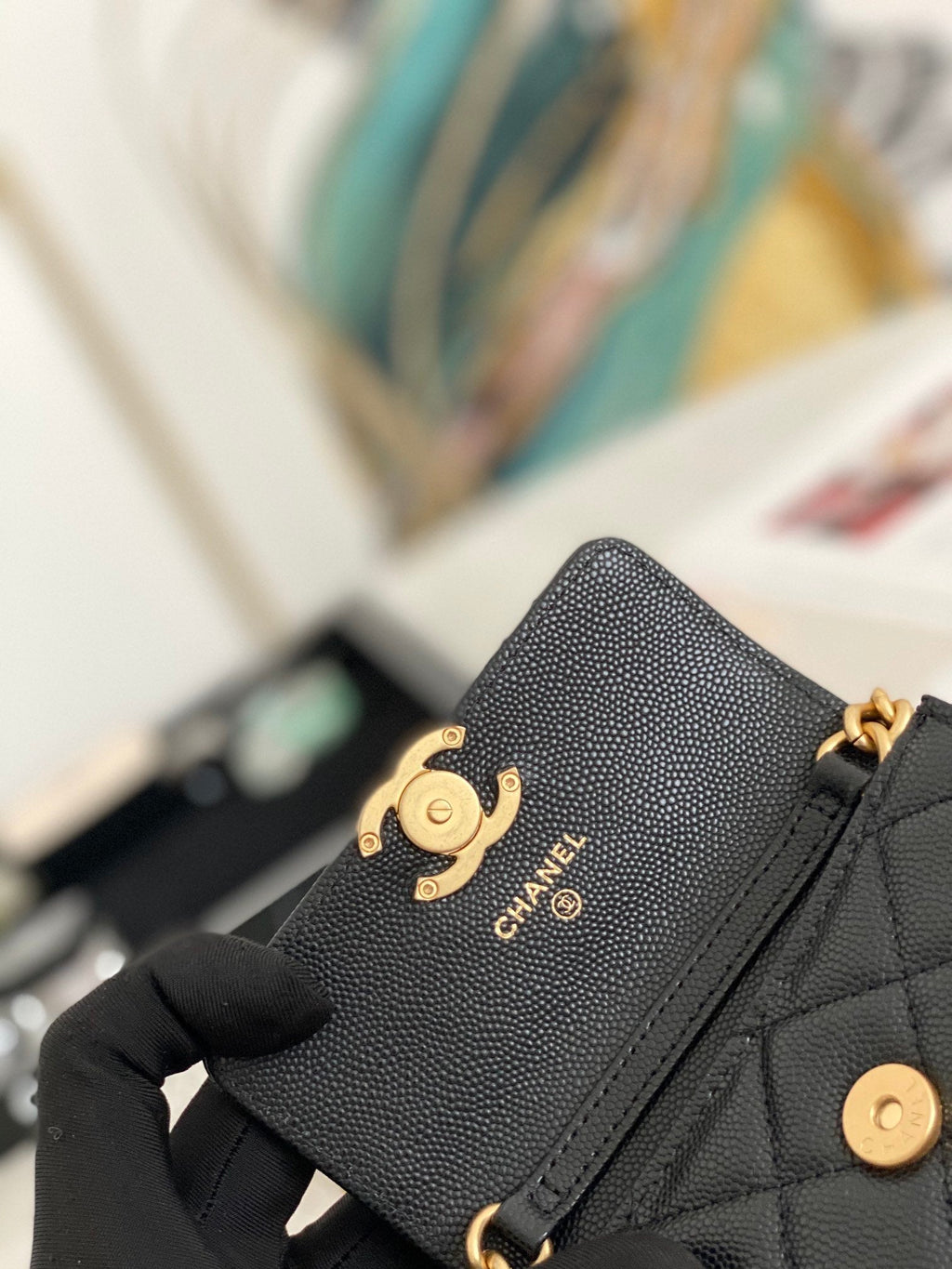 CHLMini GlamIap Bag Gold Toned Hardware Black For Women 4.7in/12cm