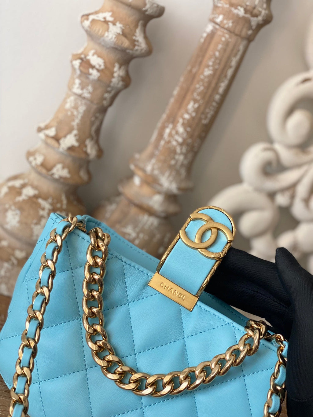 CHLSmall Hobo Bag Gold Hardware Blue For Women, Women’s Handbags, Shoulder Bags 7.5in/19cm