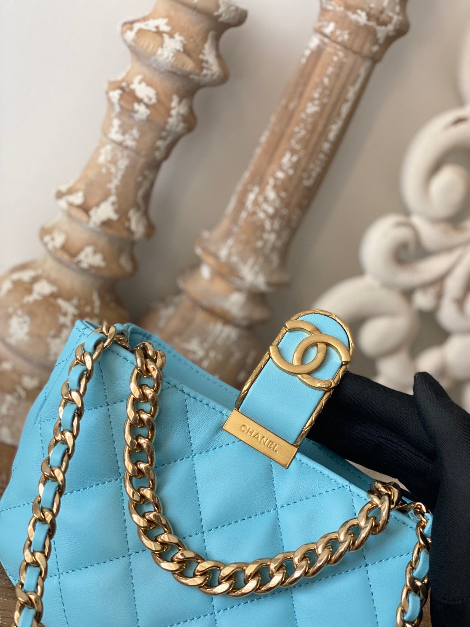 CHLSmall Hobo Bag Gold Hardware Blue For Women, Women’s Handbags, Shoulder Bags 7.5in/19cm