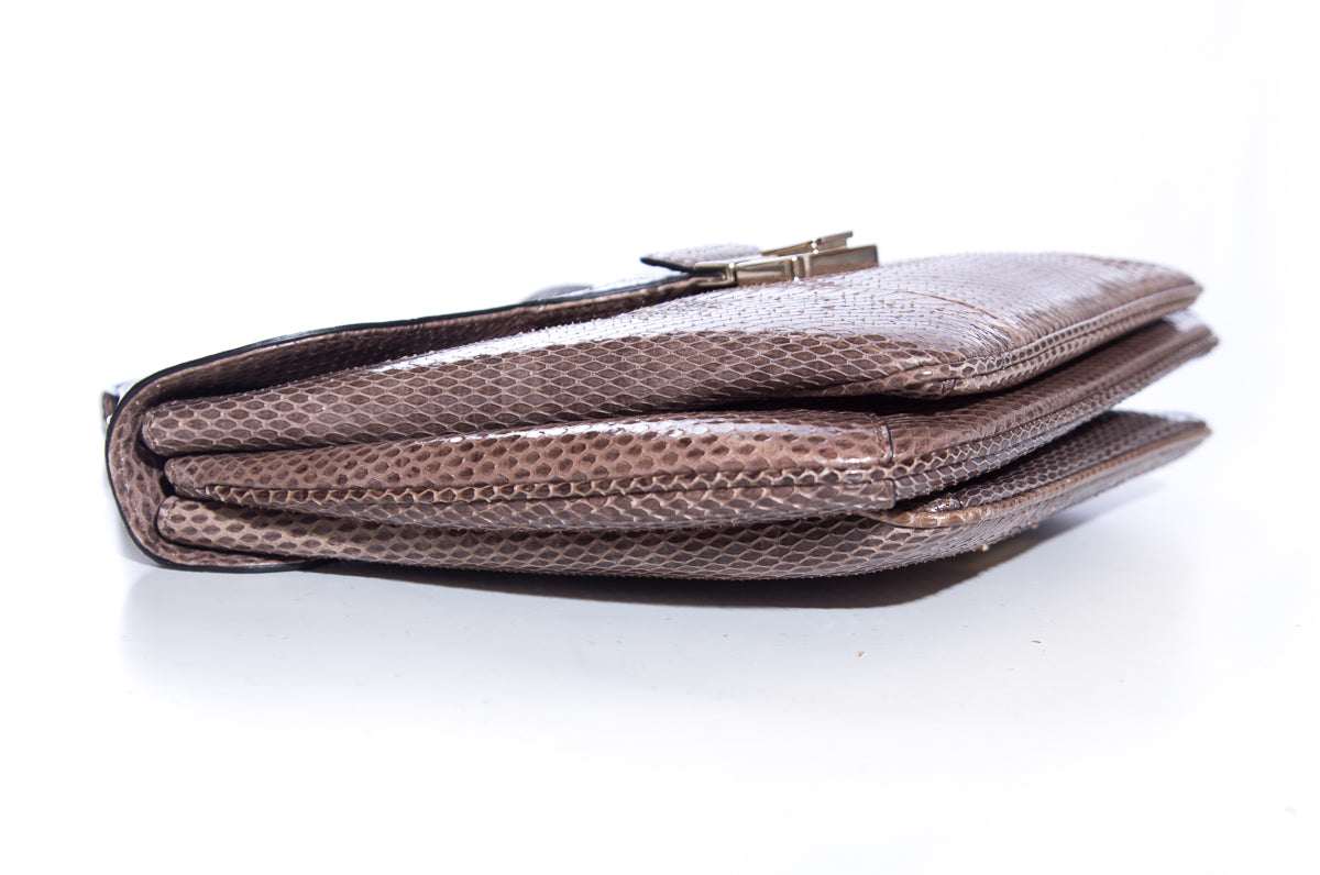 Valentino Taupe Snakeskin Flap Handbag