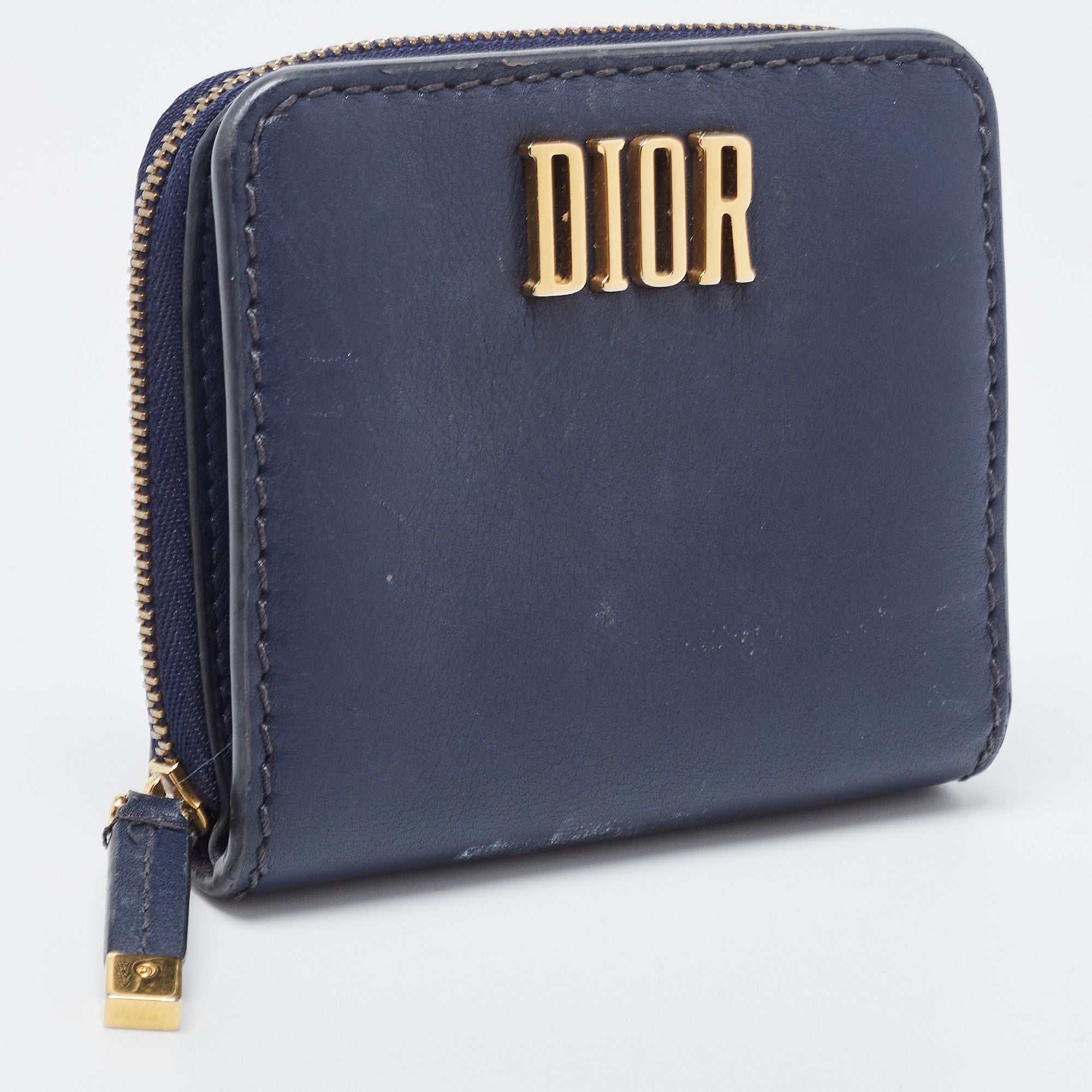 Dior Navy Leather Dior D Fence Zip Wallet