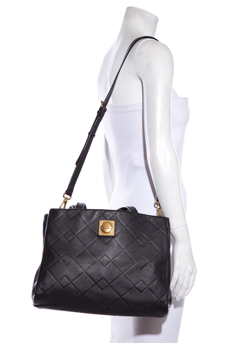 Marc by Marc Jacobs Black Detailed Leather Logo Placket Tote