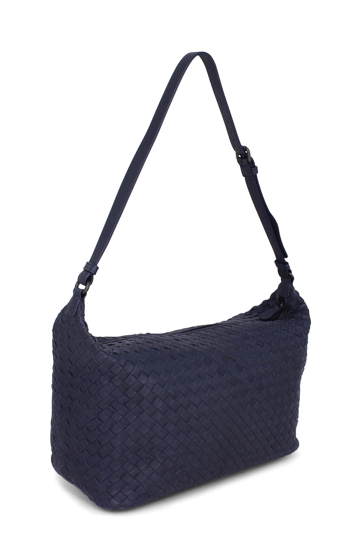 Large Intrecciato Zip Hobo Navy
