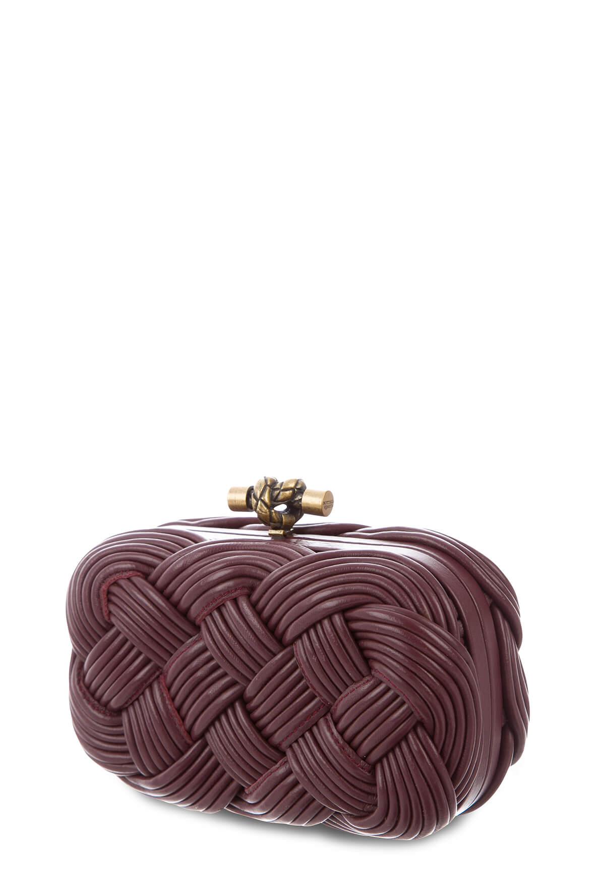 Leather Braided Knot Clutch Dark Barolo