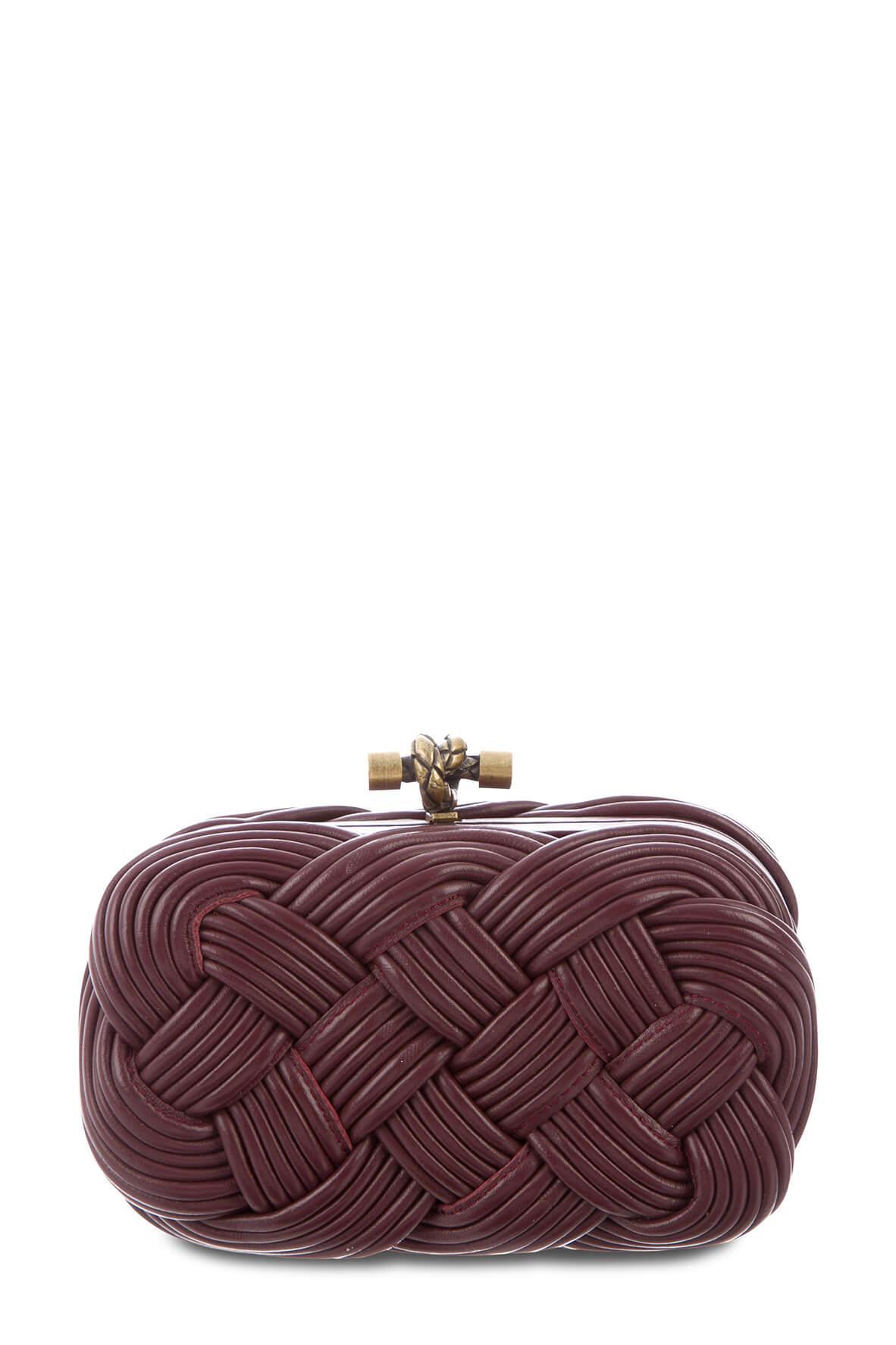 Leather Braided Knot Clutch Dark Barolo