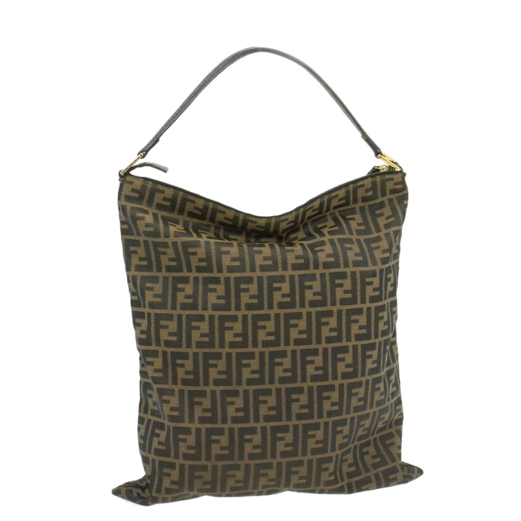 FENDI Zucchino Canvas Shoulder Bag Black Brown am152b