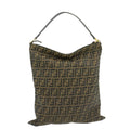 FENDI Zucchino Canvas Shoulder Bag Black Brown am152b