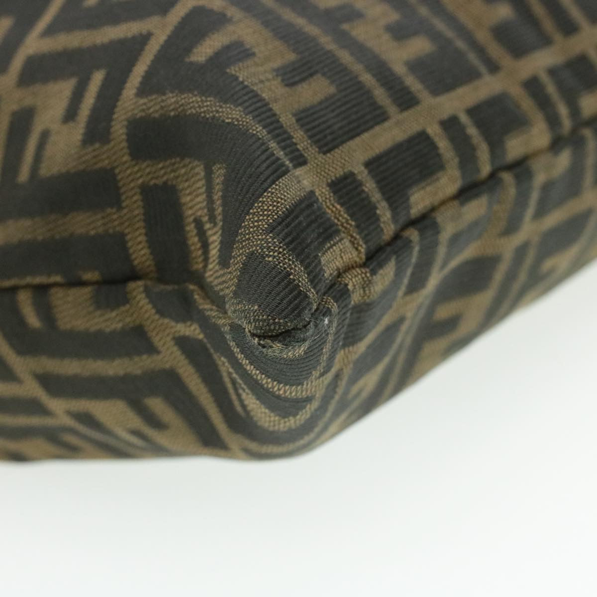 FENDI Zucchino Canvas Shoulder Bag Black Brown am152b