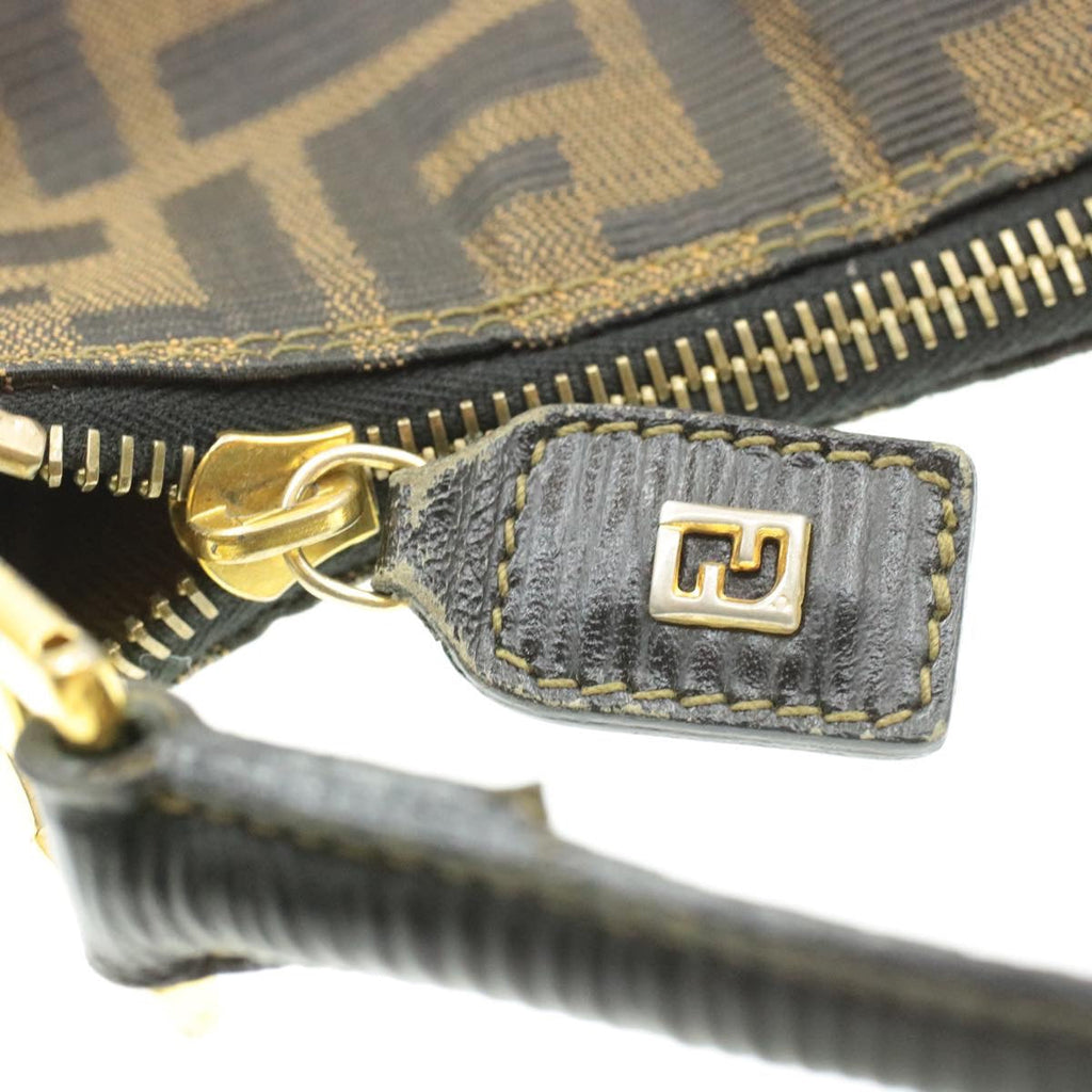 FENDI Zucchino Canvas Shoulder Bag Black Brown am152b