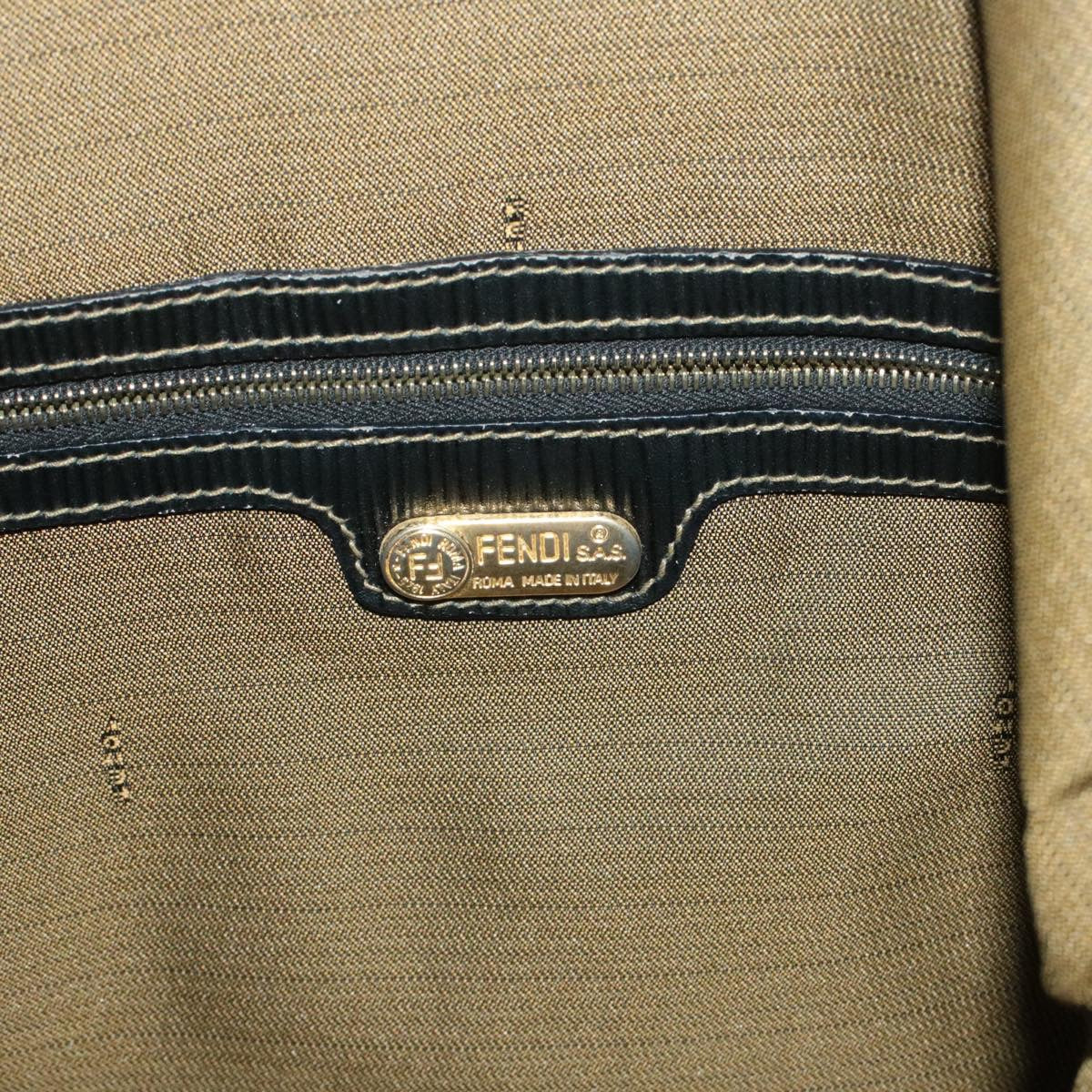 FENDI Zucchino Canvas Shoulder Bag Black Brown am152b