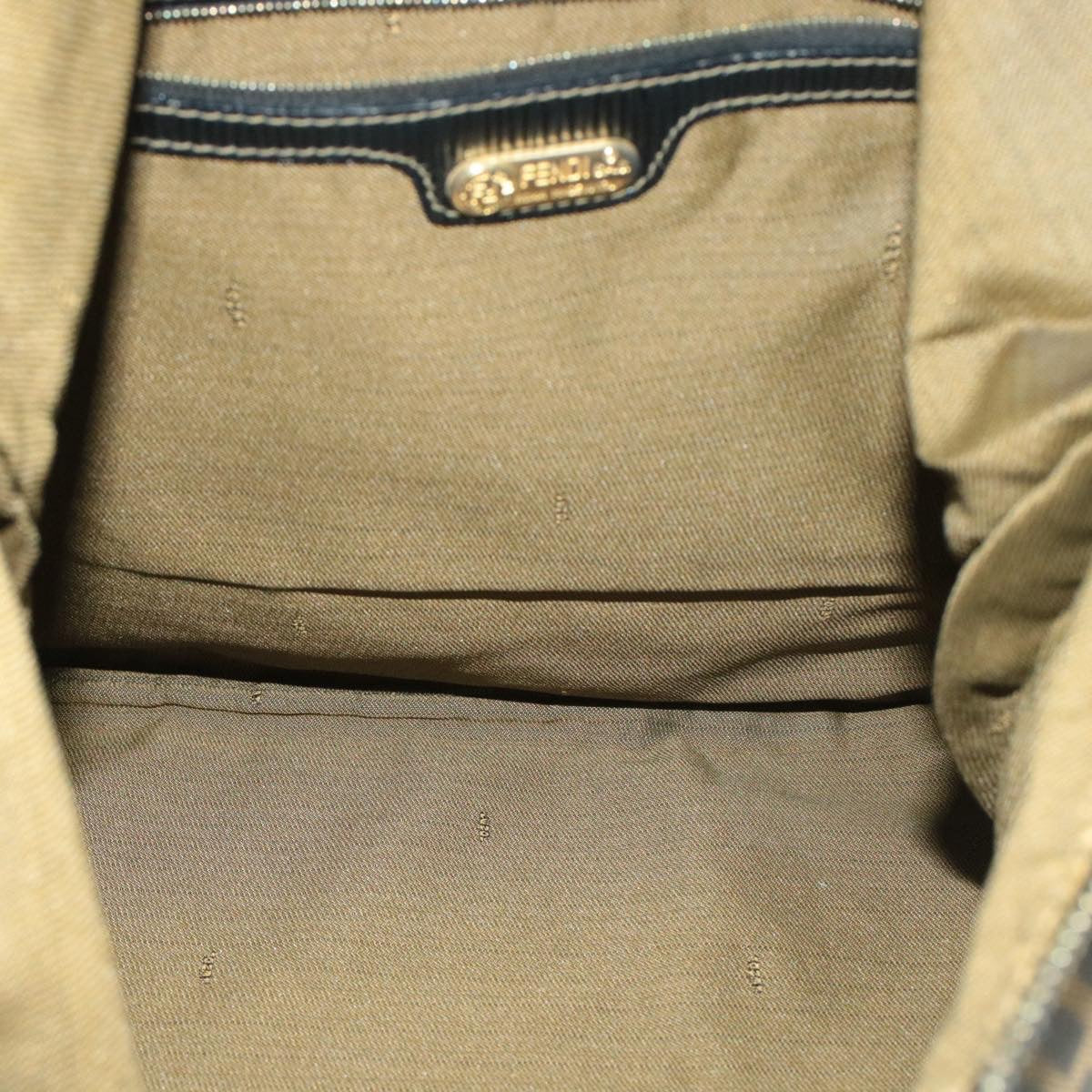 FENDI Zucchino Canvas Shoulder Bag Black Brown am152b
