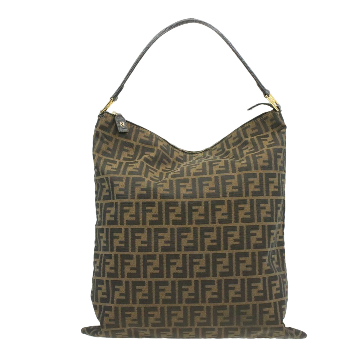 FENDI Zucchino Canvas Shoulder Bag Black Brown am152b