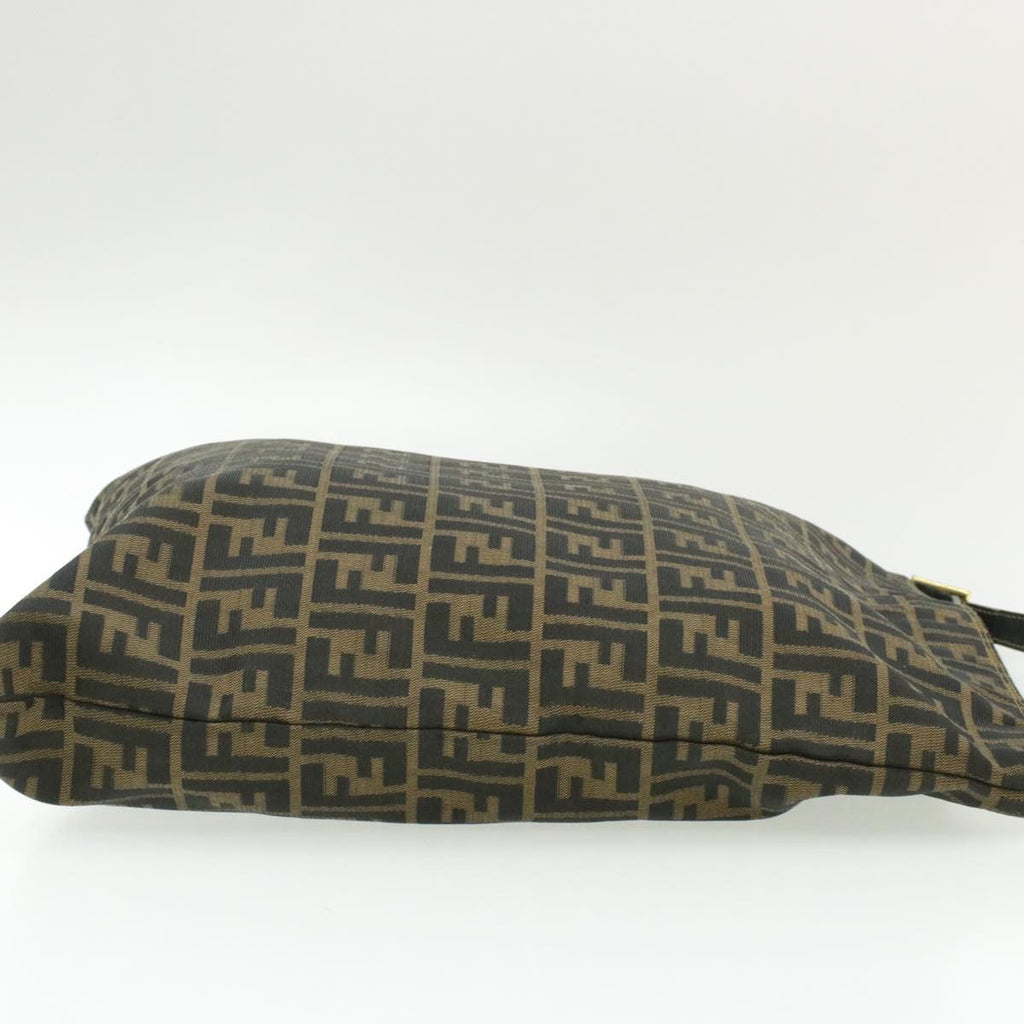 FENDI Zucchino Canvas Shoulder Bag Black Brown am152b