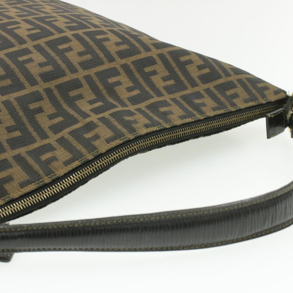FENDI Zucchino Canvas Shoulder Bag Black Brown am152b