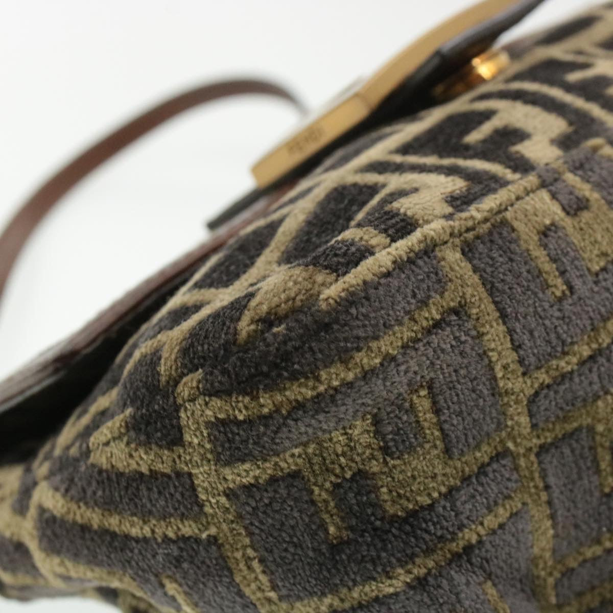 FENDI Mamma Baguette Zucca Canvas Shoulder Bag freeze Black Brown am154b