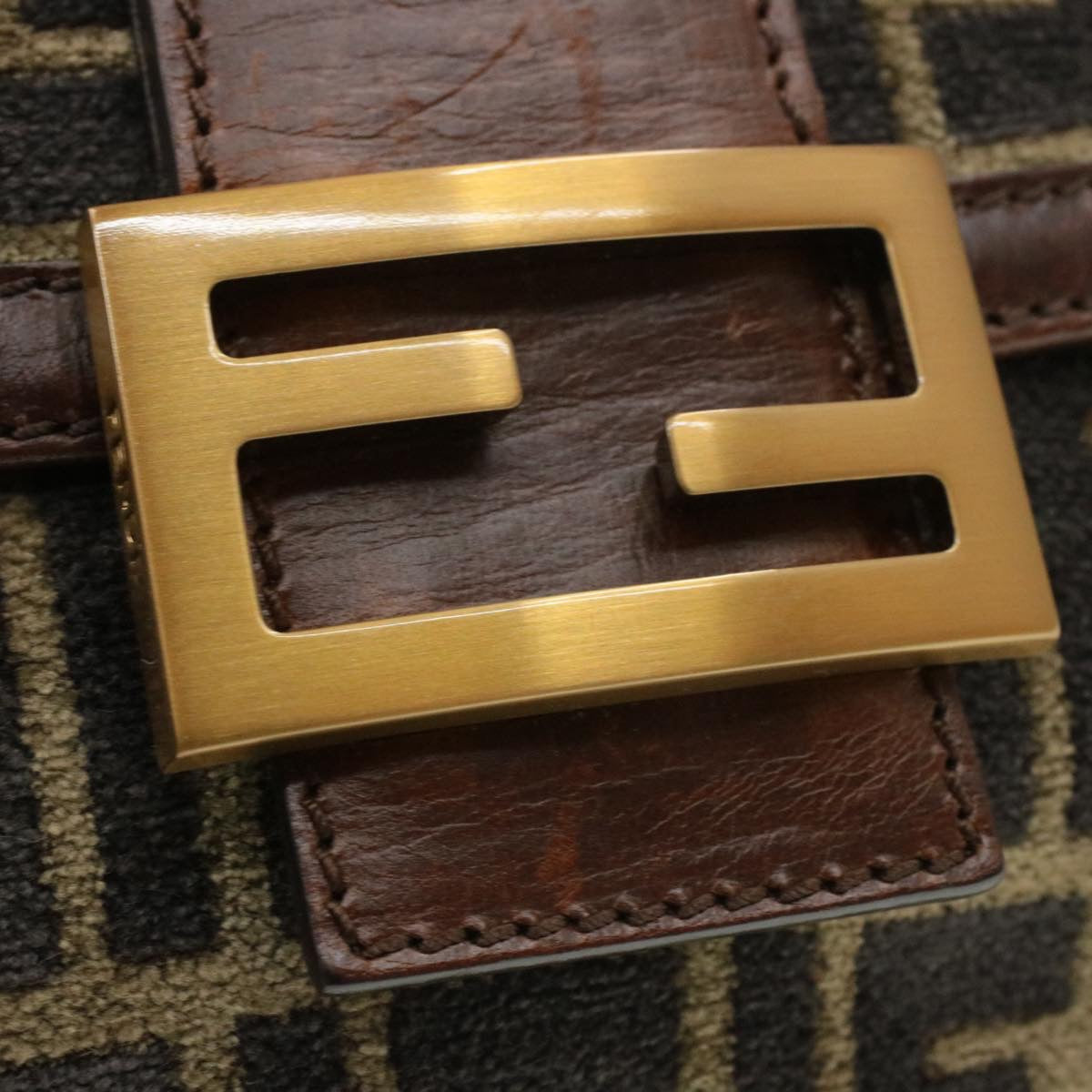 FENDI Mamma Baguette Zucca Canvas Shoulder Bag freeze Black Brown am154b