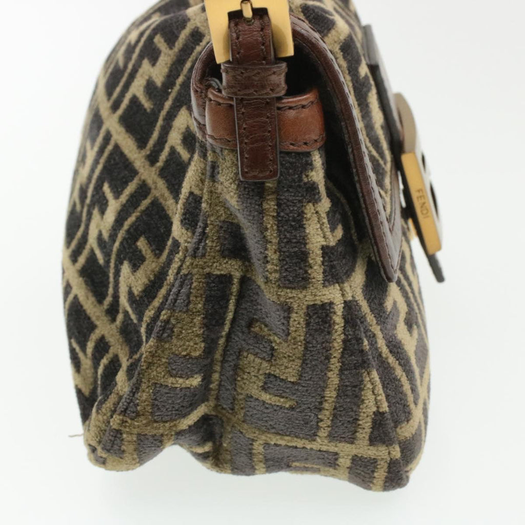 FENDI Mamma Baguette Zucca Canvas Shoulder Bag freeze Black Brown am154b