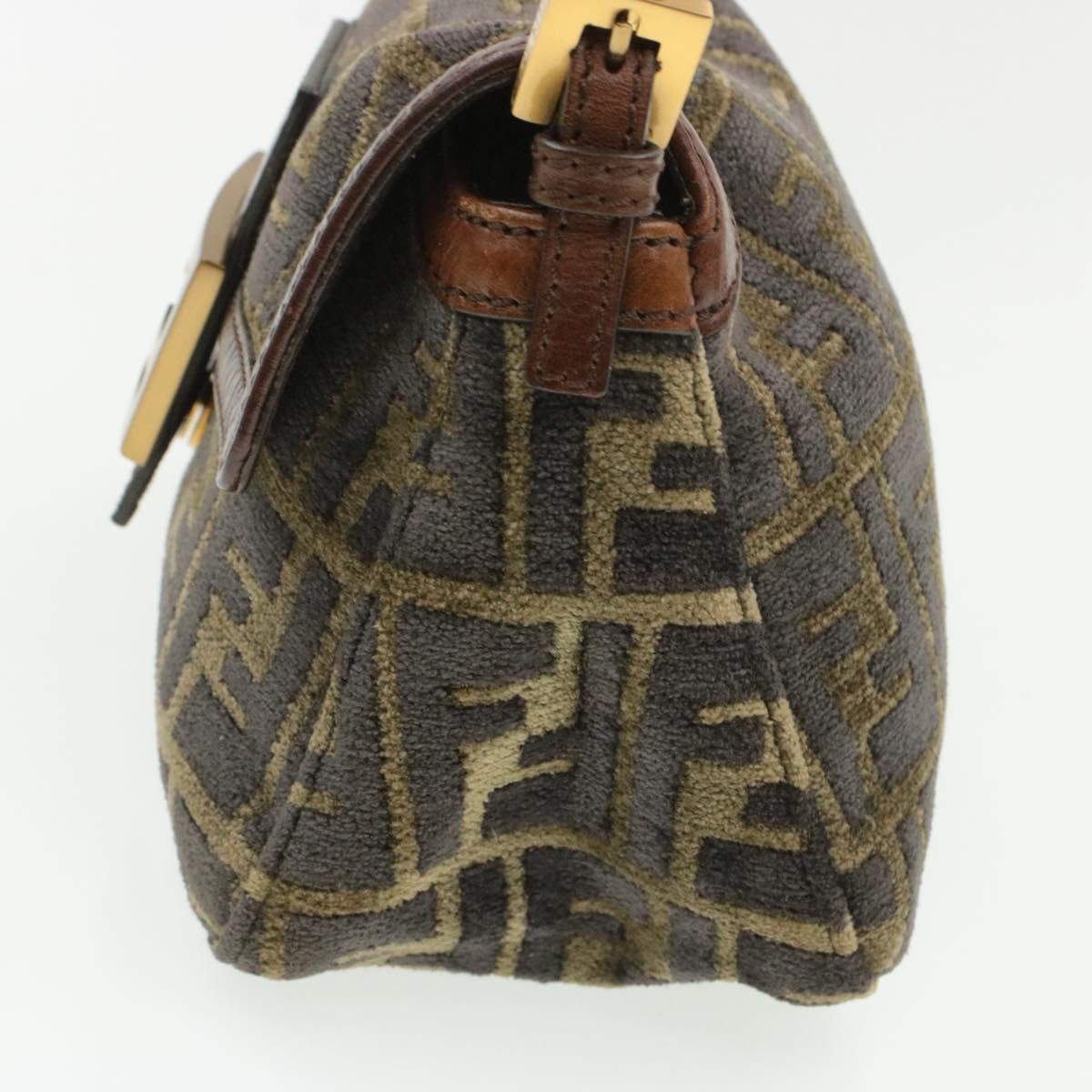 FENDI Mamma Baguette Zucca Canvas Shoulder Bag freeze Black Brown am154b