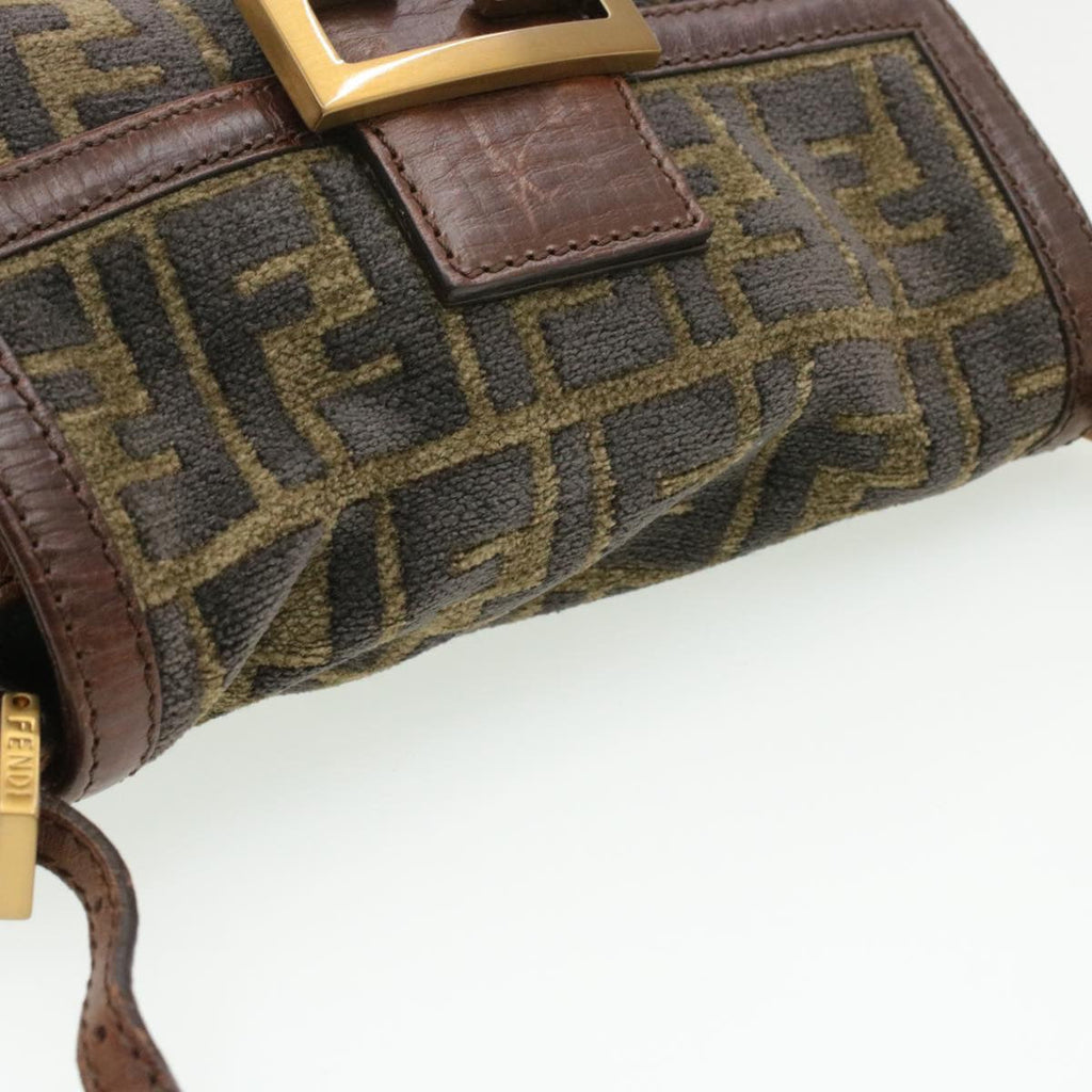 FENDI Mamma Baguette Zucca Canvas Shoulder Bag freeze Black Brown am154b