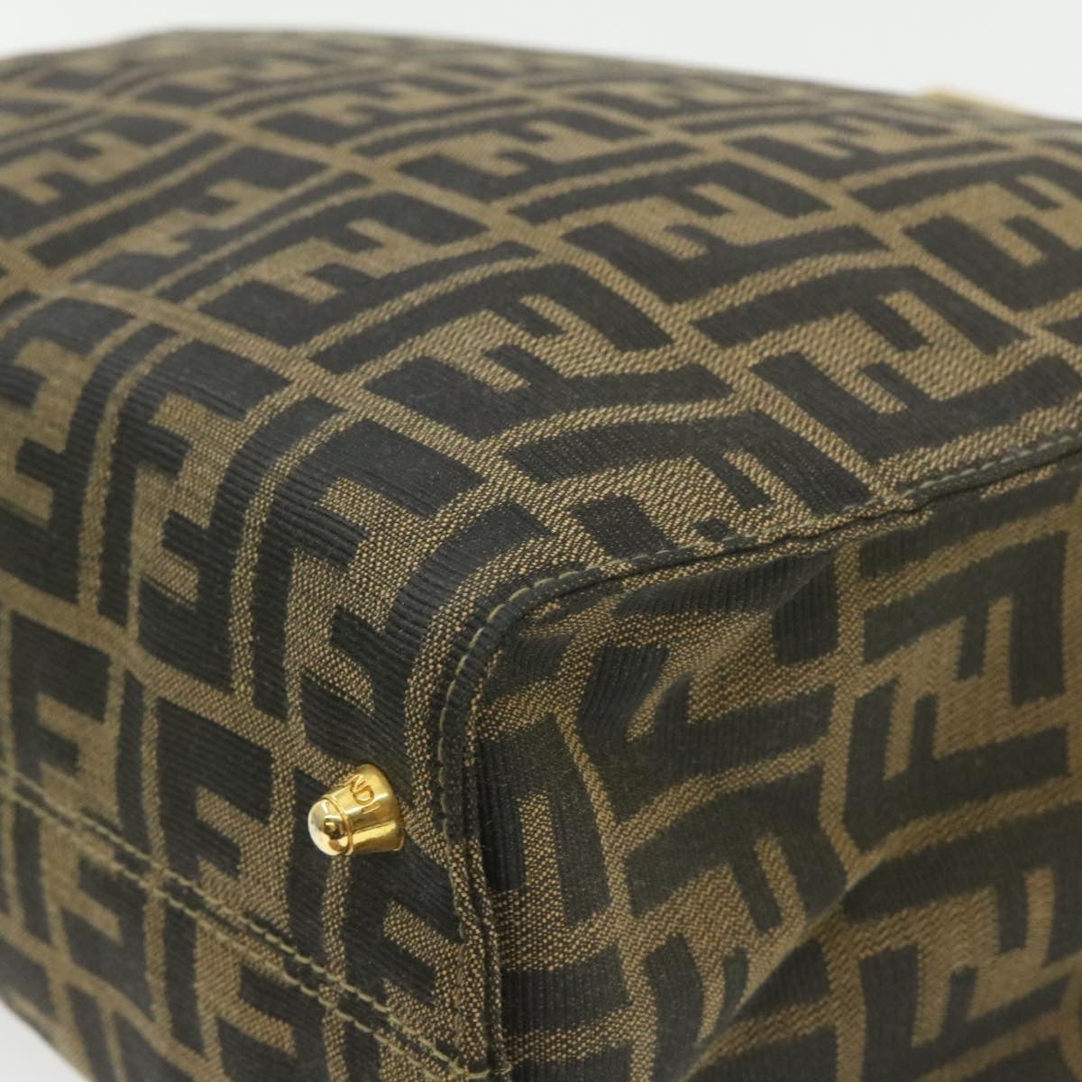 FENDI Zucca Canvas Hand Bag Brown Black am332b