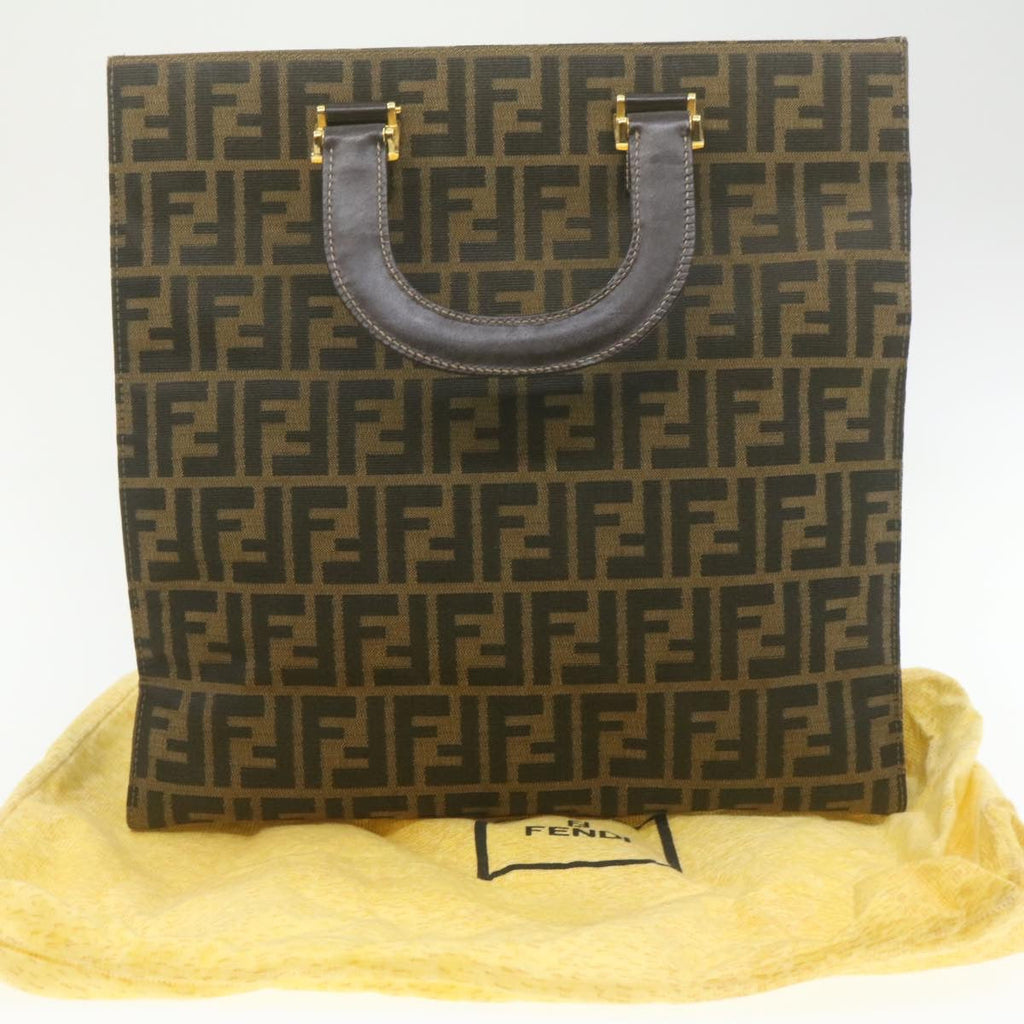 FENDI Zucca Canvas Hand Bag Brown Black am332b