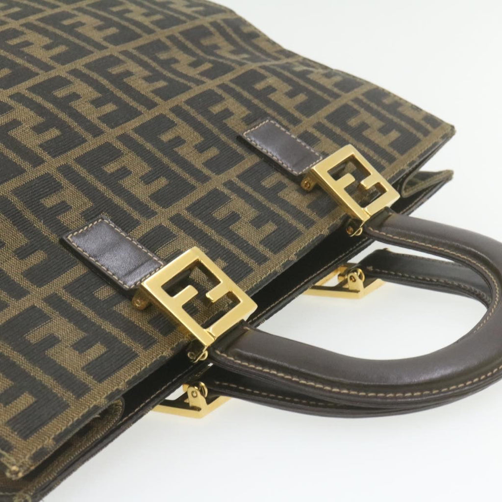 FENDI Zucca Canvas Hand Bag Brown Black am332b