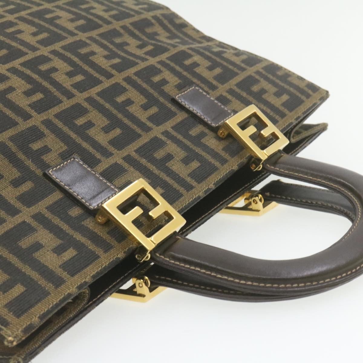 FENDI Zucca Canvas Hand Bag Brown Black am332b